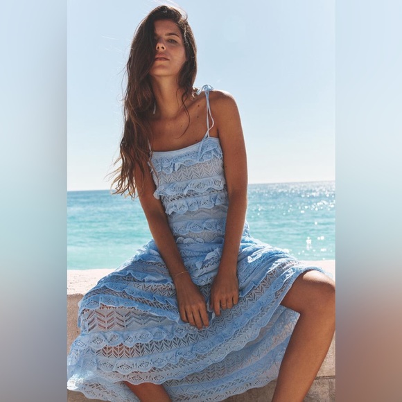 ZARA RUFFLED POINTELLE KNIT DRESS - Picture 4 of 10